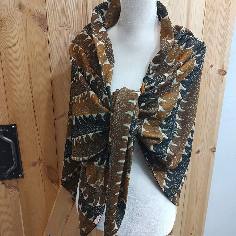 Vintage Alentex Scarf Shawl V Shaped Large Boho Western Business Casual Browns